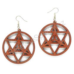 Visací dřevěné kulaté náušnice geometrické - Infinity Triangle velké, hnědé