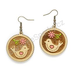 Dřevěné handmade lidové náušnice - Wooden Romance