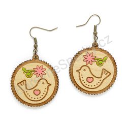 Dřevěné handmade lidové náušnice -