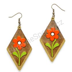 Dřevěné handmade lidové náušnice -