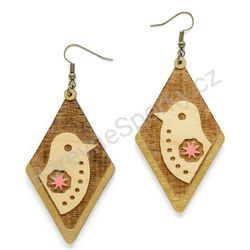 Dřevěné handmade lidové náušnice -