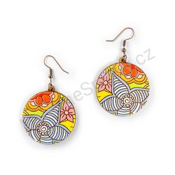 Visací dřevěné kulaté náušnice květinové - Hippie Blossom 6