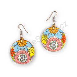 Visací dřevěné kulaté náušnice květinové - Hippie Blossom 8