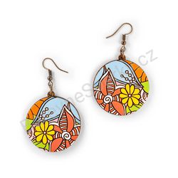 Visací dřevěné kulaté náušnice květinové - Hippie Blossom 12