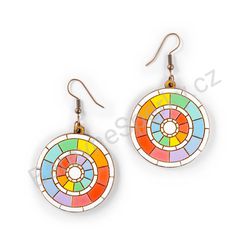 Dřevěné visací geometrické náušnice - Colorful Slices (kulaté), pestrobarevné