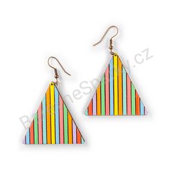 Dřevěné visací geometrické náušnice - Vertical Striped Elegance (trojúhelníkové), pestrobarevné 2