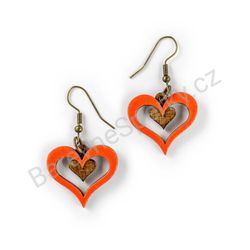 Dřevěné visací srdcové náušnice - Heart in Heart (srdcové), červené