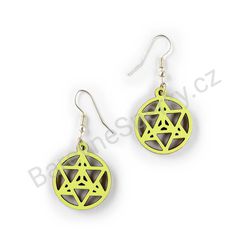 Dřevěné visací geometrické náušnice - Infinity triangle (kulaté), zelené