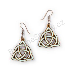 Dřevěné visací geometrické náušnice - Trinity Knot (trojúhelníkové), tyrkysové