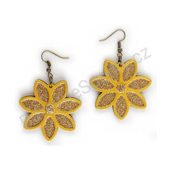 Dřevěné handmade kvetinkové náušnice - Elegant Bloom (zlaté)