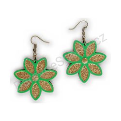 Dřevěné handmade kvetinkové náušnice - Elegant Bloom (zelené)
