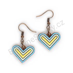 Dřevěné handmade srdíčkové náušnice - Geometric Love (modré)