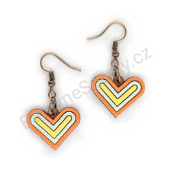 Dřevěné handmade srdíčkové náušnice - Geometric Love (oranžové)