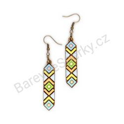 Dřevěné handmade geometrické náušnice - Diamond Direction (barevné)