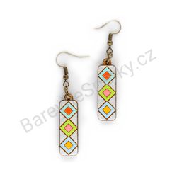 Dřevěné handmade geometrické náušnice - Diamond Stripes (barevné, malé)