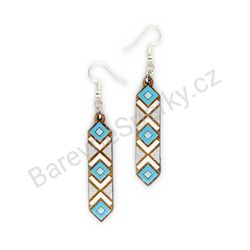 Dřevěné handmade geometrické náušnice - Diamond Direction (modré)