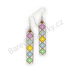 Dřevěné handmade geometrické náušnice - Diamond Stripes (barevné, velké)