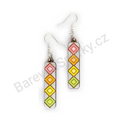 Dřevěné handmade geometrické náušnice - Diamond Stripes (barevné, střední)