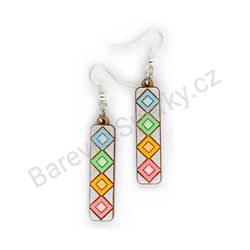 Dřevěné handmade geometrické náušnice - Diamond Stripes (barevné, střední)