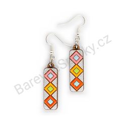 Dřevěné handmade geometrické náušnice - Diamond Stripes (barevné, malé)