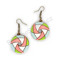 Dřevěné visací geometrické náušnice - Hexa Spin (kulaté), pestrobarevné 10