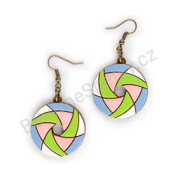 Dřevěné visací geometrické náušnice - Hexa Spin (kulaté), pestrobarevné 11