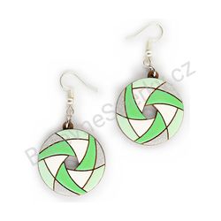 Dřevěné visací geometrické náušnice - Hexa Spin (kulaté), zelené