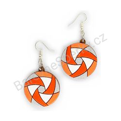 Dřevěné visací geometrické náušnice - Hexa Spin (kulaté), oranžové