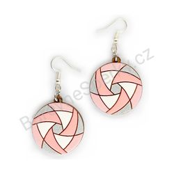 Dřevěné visací geometrické náušnice - Hexa Spin (kulaté), růžové