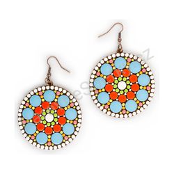 Dřevěné visací geometrické náušnice - Beaded Orbit 2 (kulaté, velké), pestrobarevné 2