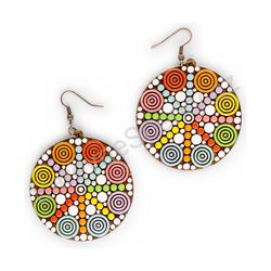 Dřevěné handmade mandala náušnice - Geometric Spin (velké)