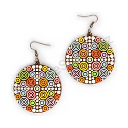 Dřevěné handmade mandala náušnice - Target Glow (barevné, velké)