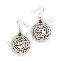 Dřevěné handmade mandala náušnice - Radiant Wheel (modré)