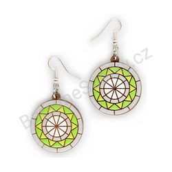 Dřevěné handmade mandala náušnice - Radiant Wheel (zelené)