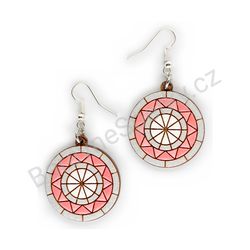Dřevěné handmade mandala náušnice - Radiant Wheel (růžové)