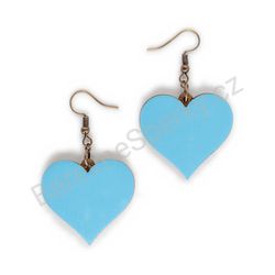Dřevěné handmade srdíčkové náušnice - Pure Heart (modré, velké)