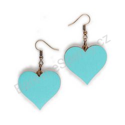 Dřevěné handmade srdíčkové náušnice - Pure Heart (tyrkysové, velké)