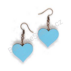Dřevěné handmade srdíčkové náušnice - Pure Heart (modré, střední)