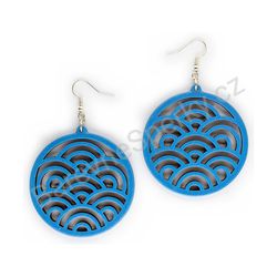 Dřevěné handmade geometrické náušnice - Flowing Arcs (modré, velké)