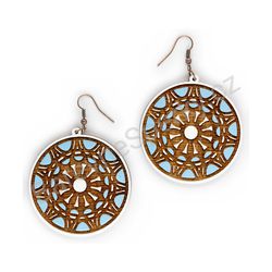 Dřevěné handmade mandala náušnice - Radiant Orbit (bílo modré)