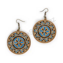 Dřevěné handmade mandala náušnice - Cosmic Target (modro černé)