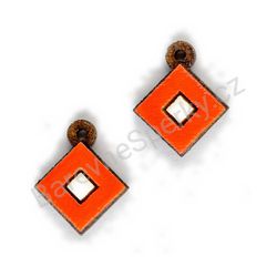 Dřevěné visací geometrické náušnice - Dual Tones (kosočtvercové), červené