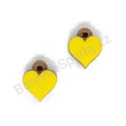 Dřevěné handmade srdíčkové náušnice - Pure Heart (žluté, malé)