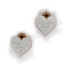 Dřevěné handmade srdíčkové náušnice - Pure Heart (stříbrné, malé)