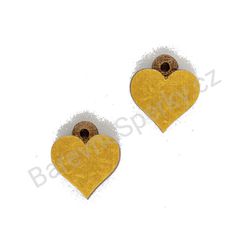 Dřevěné handmade srdíčkové náušnice - Pure Heart (zlaté, malé)