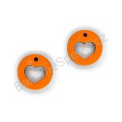 Dřevěné handmade srdíčkové náušnice - Heart Circle (oranžové)