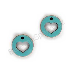 Dřevěné handmade srdíčkové náušnice - Heart Circle (modré???)