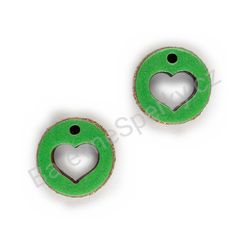 Dřevěné handmade srdíčkové náušnice - Heart Circle (tmavě zelené)