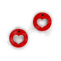 Dřevěné handmade srdíčkové náušnice, Heart Circle (tmavě červené)