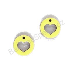 Dřevěné handmade srdíčkové náušnice - Heart Circle (žluté)